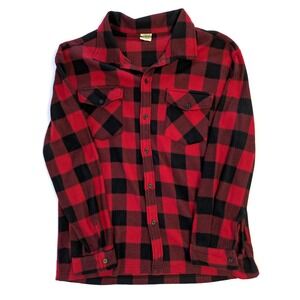 Open Trails Mens XL Red Black Buffalo Plaid Fleece Button Down Shirt RN 132682